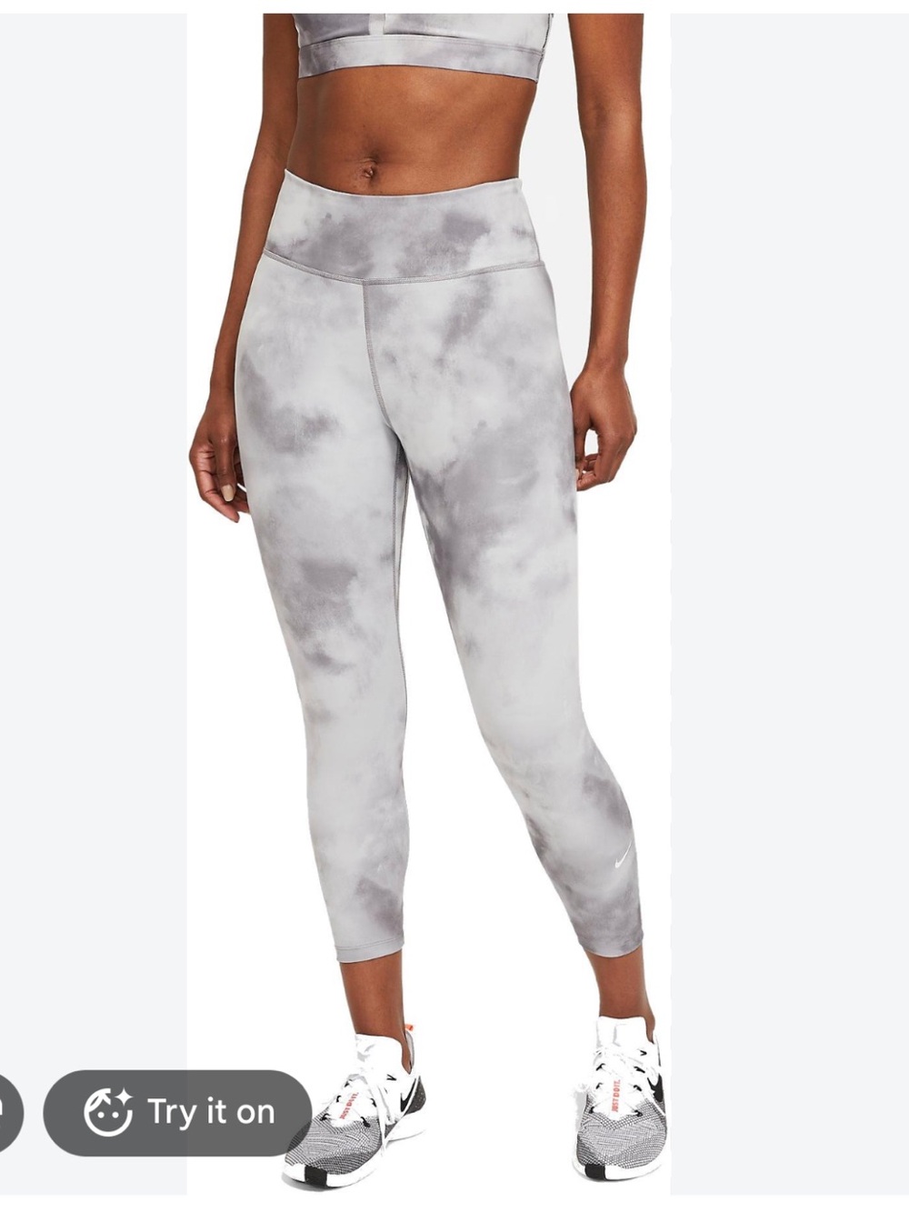 Nike Grey Tie-Dye High-Waist Crop Leggings
